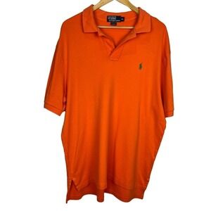 VTG Polo Ralph Lauren Designer Orange Men's Short Sleeve Shirt Green Pony XL